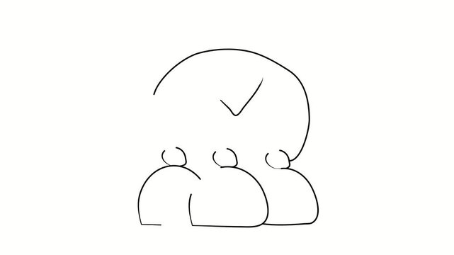 A close-knit team, friendly staff, reputable partners. Contour drawing, silhouett animation. Continuous line. Isolated on white. Video 4k object illustration self-drawing. Object construction. Minimal