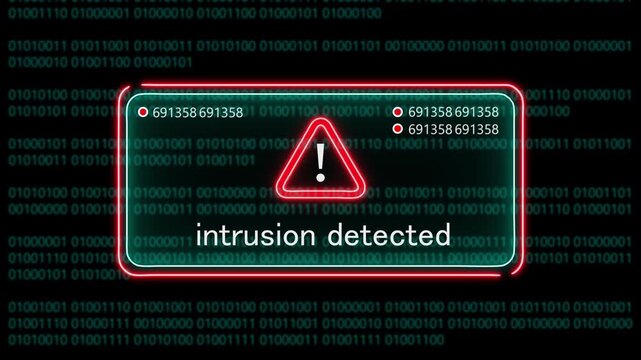 intrusion detected computer hacking warning, message hacked alert warning hacked alert blackmailing virus, countdown until deletion computer security alert on binary cod background. 