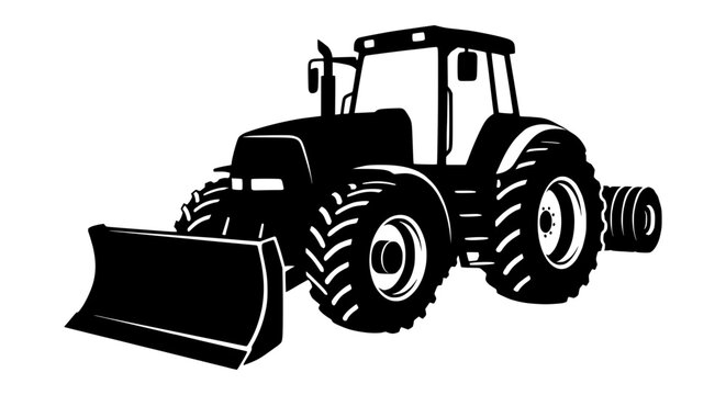 Farm tractor with front loader during daylight on a white background vector silhouette