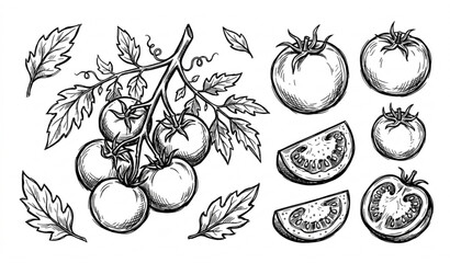Sketchy tomato doodle set hand drawn vegetable outline vector illustration isolated on white background © Rimon