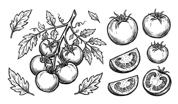 Sketchy tomato doodle set hand drawn vegetable outline vector illustration isolated on white background