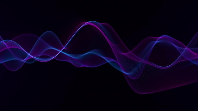 Looping 3D background. Big data flow animation. Digital data flow of quantum computing. Cyberspace waveforms. Sound wave noise amplitude diagram. Information movement through technology. VJ loop