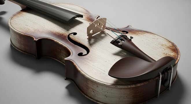Antique violin with bow detailed wood grain and warm tones