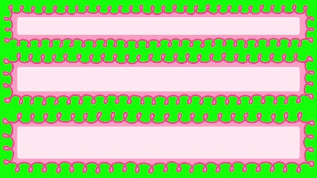 ピンクのくるくるな線で囲まれたテロップベース