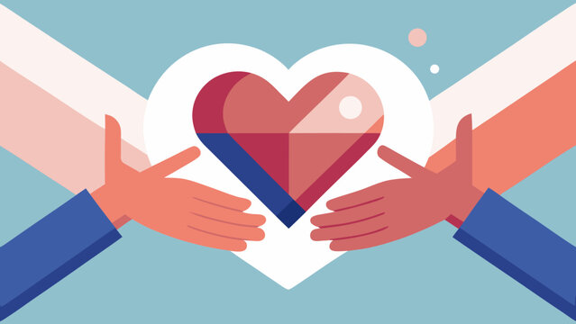 Two hands holding a colorful heart shape illustration