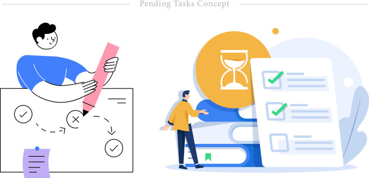 Pending Tasks Concept Flat Vector Workload Management Deadline Productivity Illustration