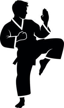 Martial arts silhouette of a man in a fighting stance