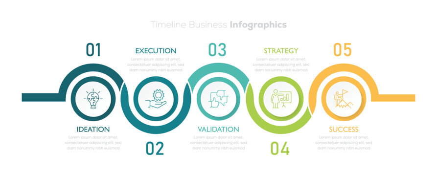 Timeline infographic template, horizontal timeline steps process chart template. Business concept with 10 options, Vector illustration.
