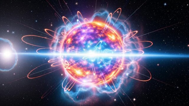 vibrant cosmic energy explosion with swirling nebula and stardust in deep space