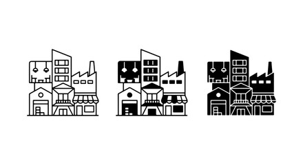 Naklejka premium City Skyline Icon Set Black And White