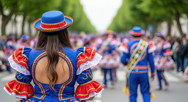 Vibrant latin american independence day parade with traditional dancers