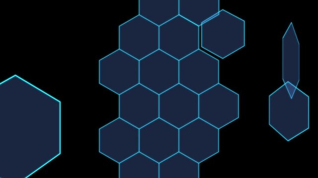 transparent hexagon shape animation moving from front on alpha channel background
