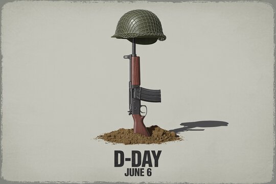 D-Day June 6 World War II Memorial M1 Rifle and Helmet Tribute Historical Image