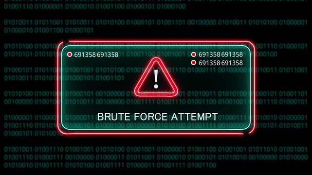 brute force attempt computer hacking warning, message hacked alert warning hacked alert blackmailing virus, countdown until deletion computer security alert on binary cod background. 