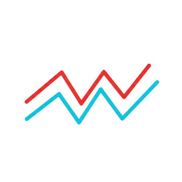 Minimalist Red and Cyan Double Line Growth Graph Icon Representing Financial Progress, Business Trends and Data Comparison Isolated on Transparent Background.