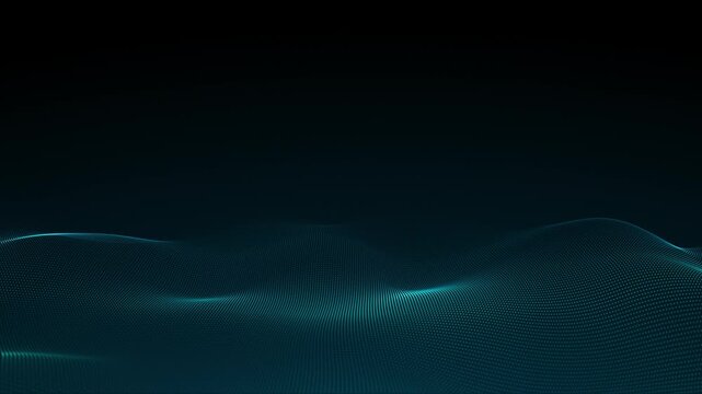 Abstract Jade Wave. Digital Green Wave Screen. Turquoise Spatial Landscape. Digital Grid Eco Screen. Clean Minimal Tech Motion. Soft Particle Surface. Seamless Loop. 4K 60fps