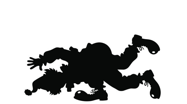 Clown falling down in dramatic silhouette vector illustration isolated on white background