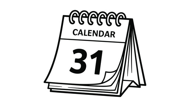Black and white calendar with number 31 for monthly date display