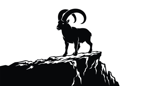 Majestic ibex standing on rocky cliff edge illustration