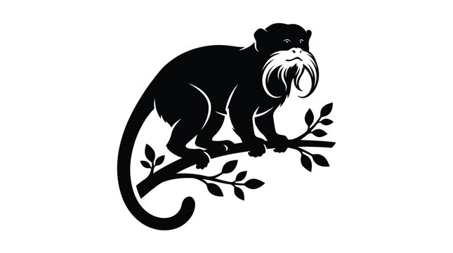 Emperor tamarin monkey with distinctive white mustache perched on tree branch