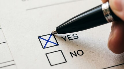 Fototapeta premium Person marking yes on form with black pen