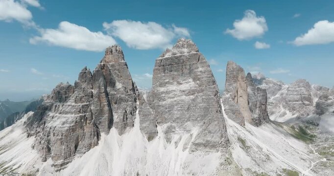 Aerial shot of the Tre Cime di Lavaredo, Sexten Dolomites, Italy