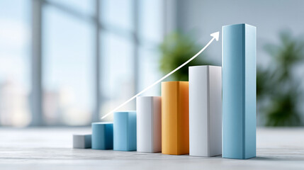 Obraz premium Upward growth chart visualization representing business development and data analysis success bright colorful graph showing development trajectory and achievement of performance