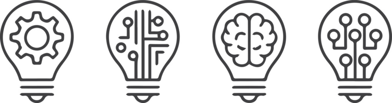 innovation icon set. Light bulb and cog inside. inspiration icon. Light bulb and brain inside. innovation symbol. vector illustration