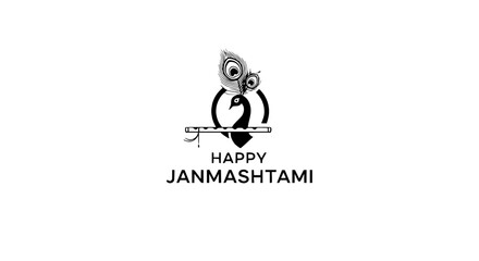 Obraz premium Krishna Playing Flute Happy Janmashtami.