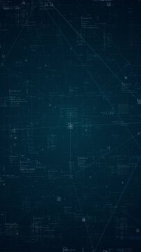 Motion graphic of digital file icon on connected data network, vertical technology background with flowing lines for cybersecurity presentation