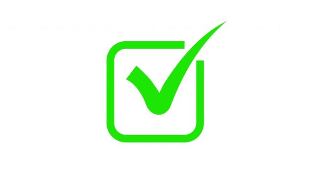 Green check mark animation, approved symbol for business success and task completion