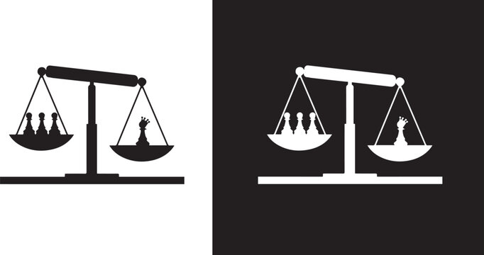Simple silhouette icon representing unbalanced scales of justice ,ineqality 