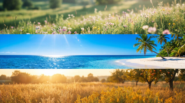 a collage of three photos on the theme of the summer months