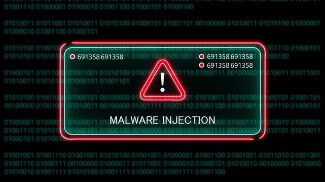 malware injection computer hacking warning, message hacked alert warning hacked alert blackmailing virus, countdown until deletion computer security alert on binary cod background. 