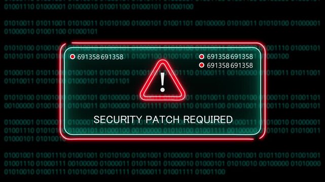 security patch required computer hacking warning, message hacked alert warning hacked alert blackmailing virus, countdown until deletion computer security alert on binary cod background. 