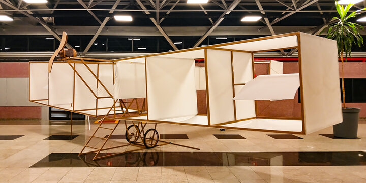 Model of the 14 bis airplane, by Santos Dumont, on display at Afonso Pena International Airport, S&atilde;o Jos&eacute; dos Pinhais, Paran&aacute;, southern Brazil.