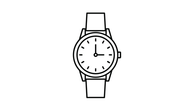 Simple line icon of a classic analog wristwatch showing the time at exactly three o'clock on a plain white background.