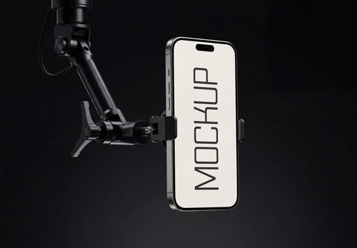 Smartphone on Mechanical Arm Mount Mockup with Professional Studio Lighting