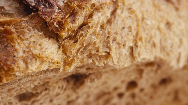 Black rye bread close up, dark brown sliced loaf, borodinsky slavic food, square slices with coriander on white background