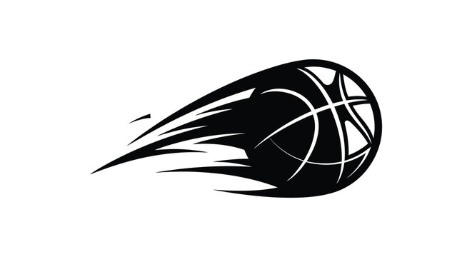 Dynamic basketball in motion with speed lines black and white silhouette high quality professional detailed modern elegant stylish clean crisp vibrant