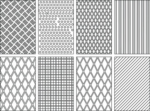 Decorative CAD hatch pattern vector pack, geometric surface texture swatches with herringbone, lattice, chevron and crosshatch fills for architectural drafting