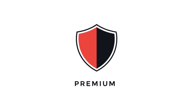 Premium quality shield badge with red and black sections.