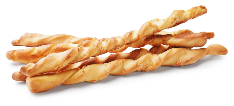 Delicious grissini sticks isolated on white. Italian cuisine