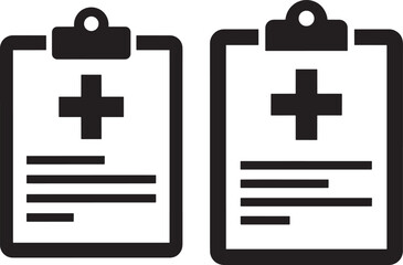 Obraz premium Medical clipboard icon silhouette, health record, cross