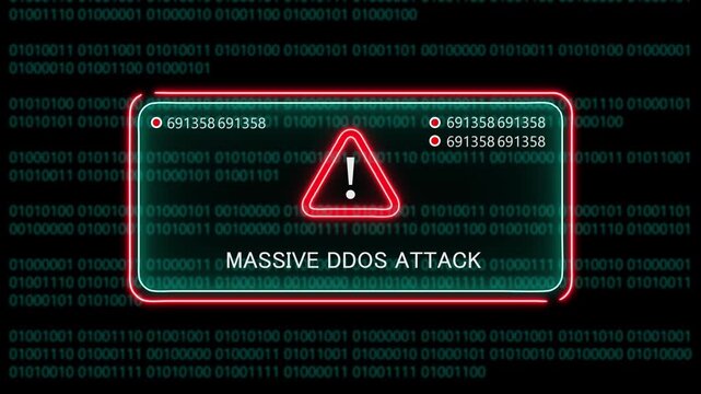 massive DDOS attack computer hacking warning, message hacked alert warning hacked alert blackmailing virus, countdown until deletion computer security alert on binary cod background. 