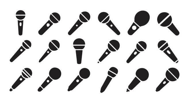 Collection of professional studio microphone icons on white.