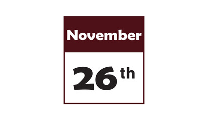 Obraz premium November 26th daily calendar icon vector illustration in minimalist style
