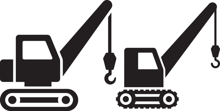 Crane icon set, construction machine vector silhouette