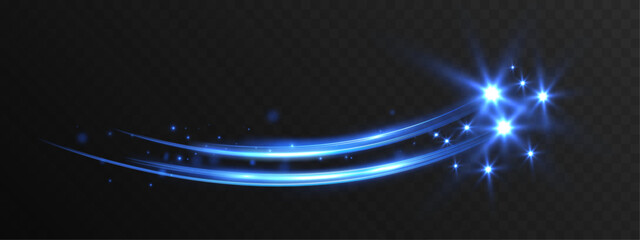 Blue glowing magic light trail with sparkling stars and neon wave isolated on transparent background for fantasy and festive design.  © NAUM