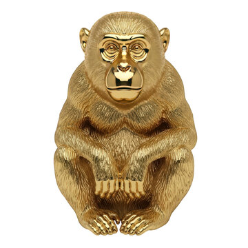 Golden monkey statue, primate figurine, bronze animal sculpture, decorative gold monkey